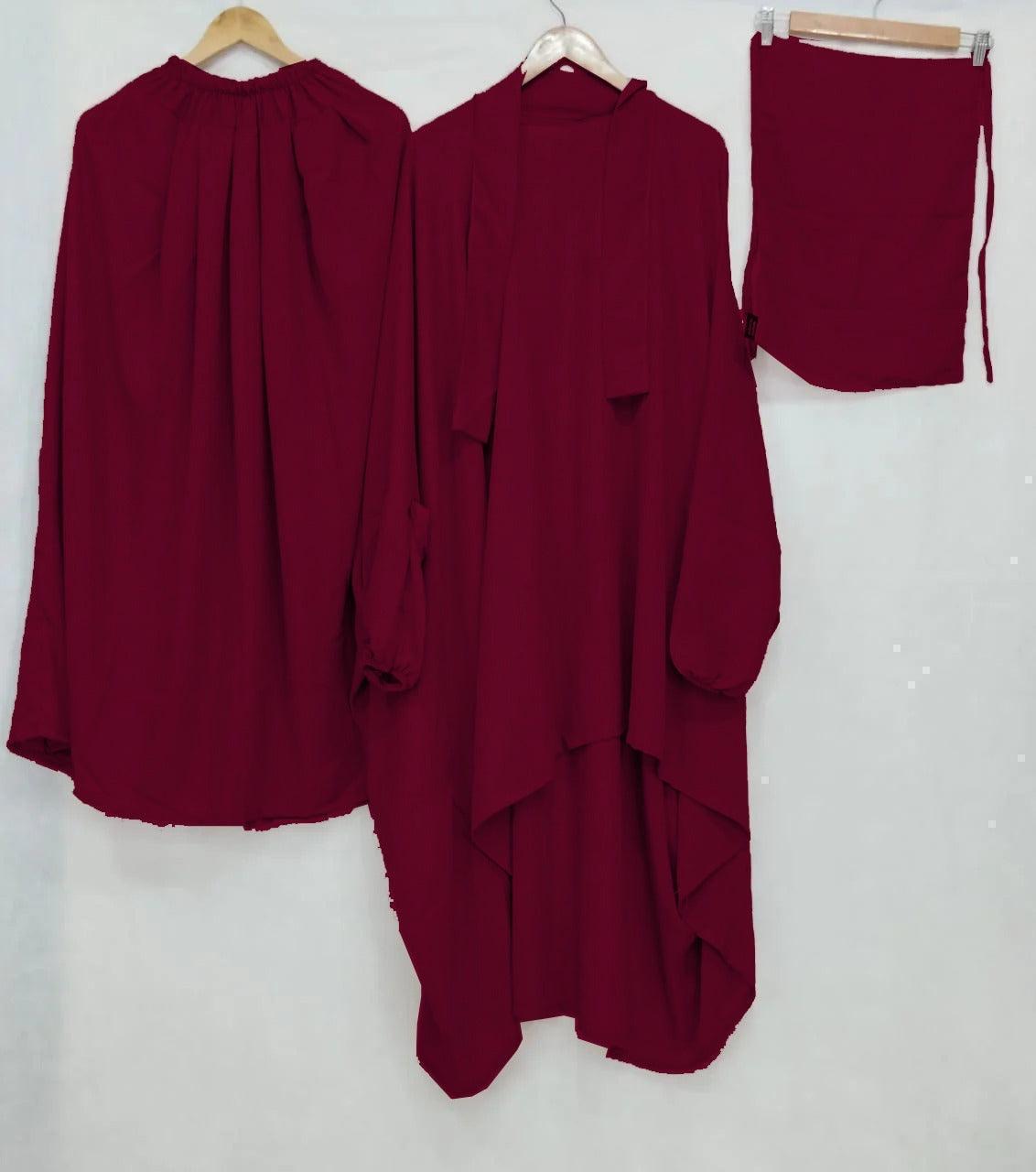 3 PIECE NIQAB JILBAB & SKIRT MAHROON
