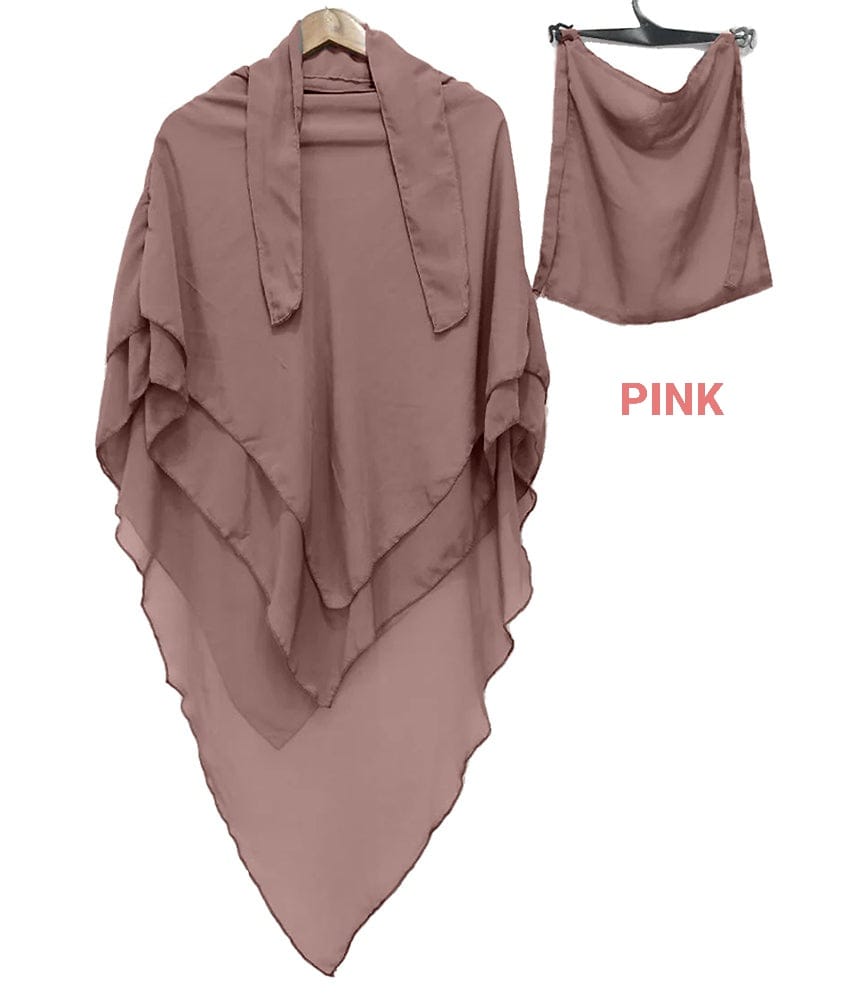 3 Layer Khimar With Niqab powder pink