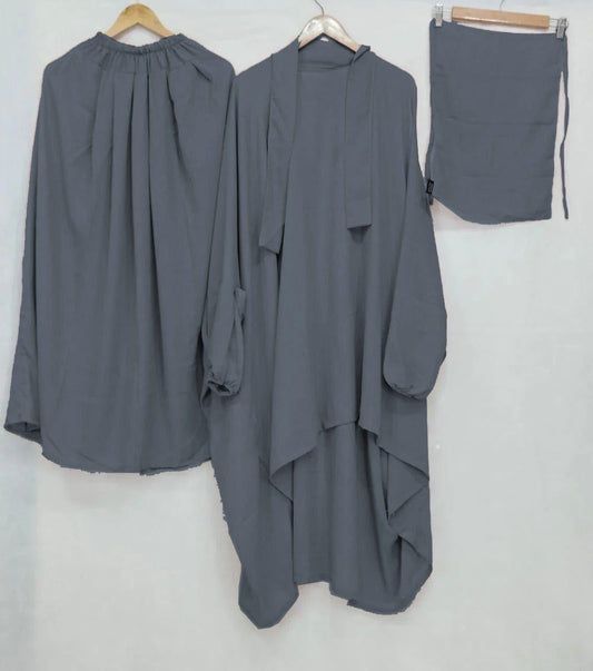 3 PIECE NIQAB JILBAB & SKIRT GREY