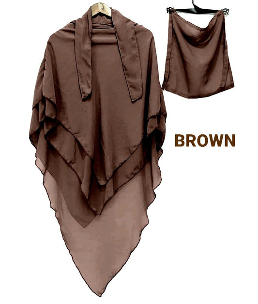 3 Layer Khimar With Niqab Brown