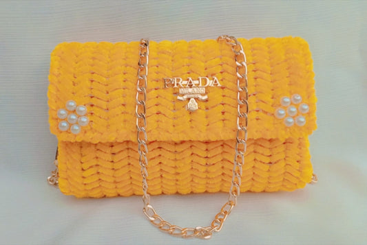 Premium Hand Made Woolen Bag Yellow