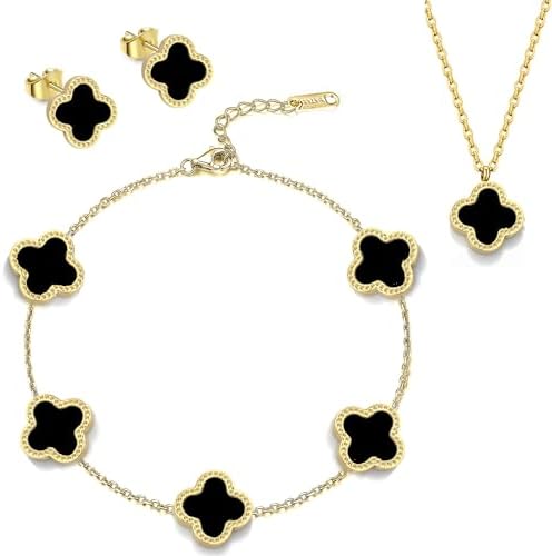 Clover Necklaces for Women with Pendant Earring Bracelet| Black