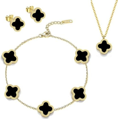 Clover Necklaces for Women with Pendant Earring Bracelet| Black