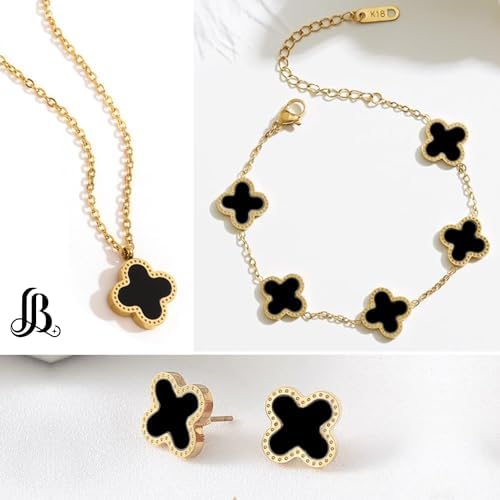 Clover Necklaces for Women with Pendant Earring Bracelet| Black