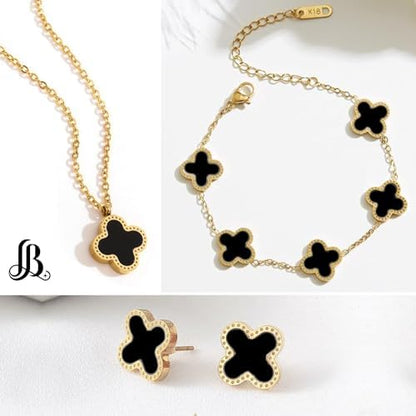 Clover Necklaces for Women with Pendant Earring Bracelet| Black