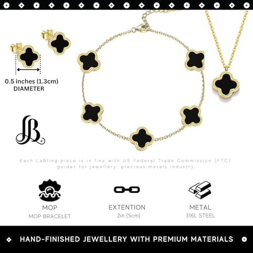 Clover Necklaces for Women with Pendant Earring Bracelet| Black