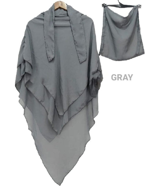 3 Layer Khimar With Niqab grey