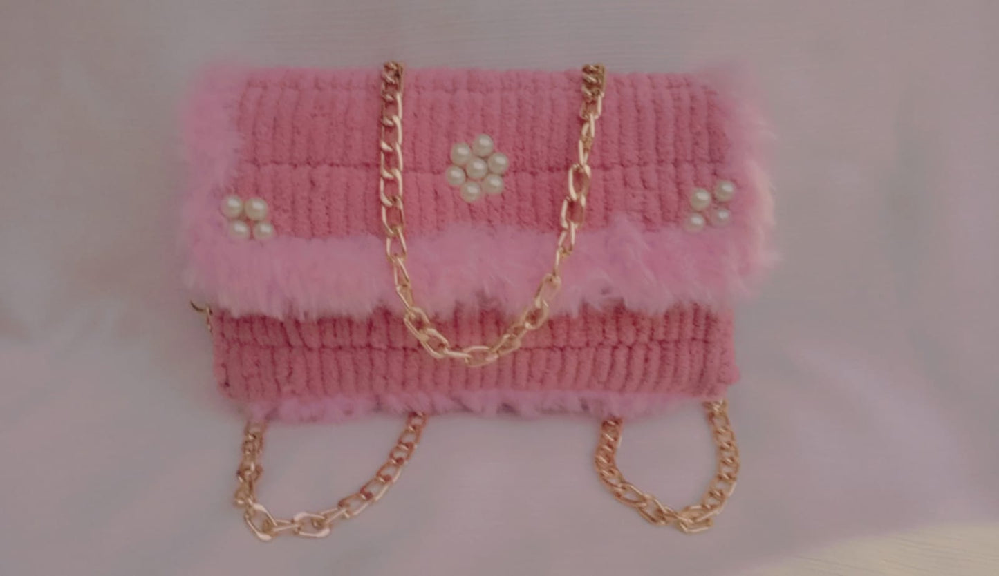 Premium Hand Made Furr Bag Pink